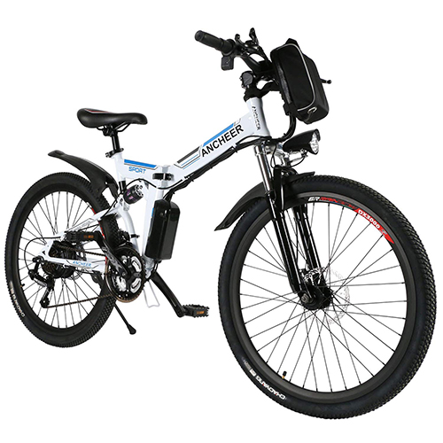 ANCHEER 26-inch Wheels, Foldable Electric Bike with Premium Full Suspension, Lithium-Ion 36V Battery
